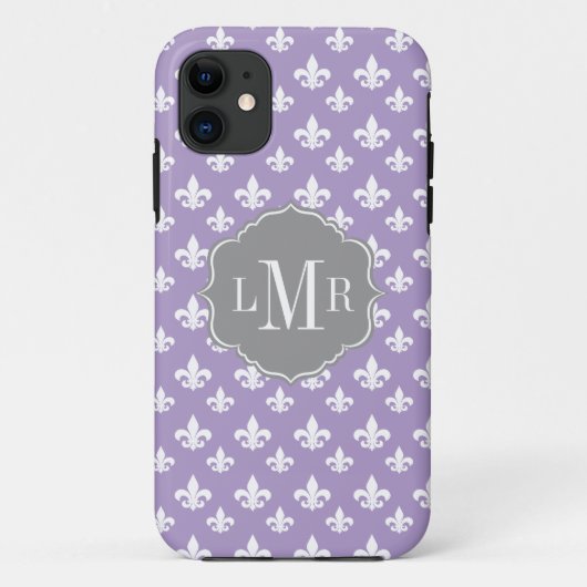Lila Lilien-Muster-Monogramm Case-Mate iPhone Hülle (Rückseite)
