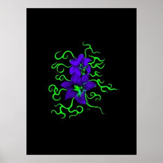 lila LilienBlume auf schwarz Poster (Vorne)