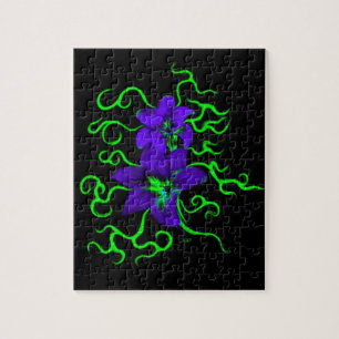 lila LilienBlume auf schwarz Puzzle