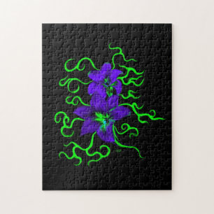 lila LilienBlume auf schwarz Puzzle