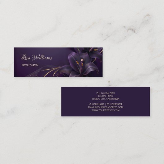 Lila Lilies 3D Blume Luxus Business Card Mini Visitenkarte (Vorne/Hinten)