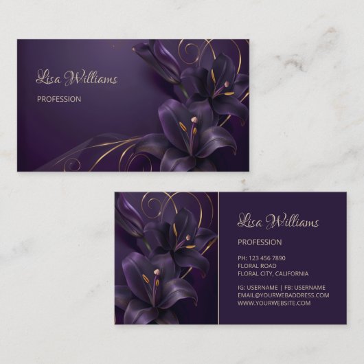Lila Lilies 3D Blume Luxus Business Card Visitenkarte (Vorne/Hinten)