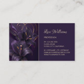 Lila Lilies 3D Blume Luxus Business Card Visitenkarte (Rückseite)