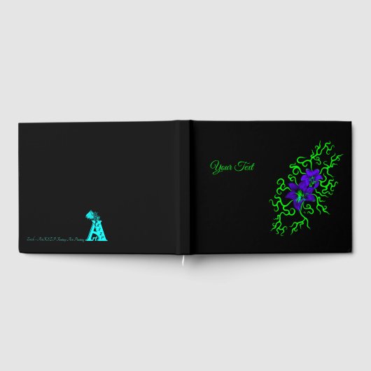 Lila Lily-Blume auf schwarz Gästebuch (Voll)