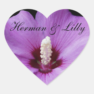 Lila Lily Up Nahe Personalisierte Hochzeit Herz-Aufkleber