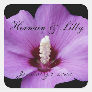 Lila Lily Up Nahe Personalisierte Hochzeit Quadratischer Aufkleber