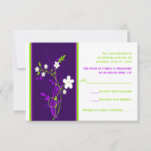 Lila, Limette, Weiß Florale Hochzeits-RSVP-Karte Einladung