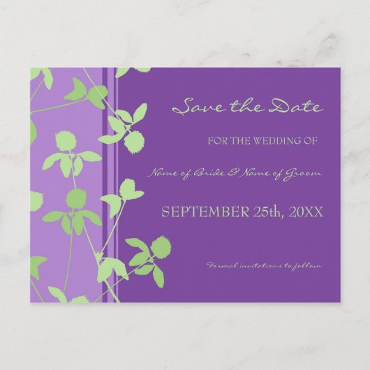 Lila Limone florale Save the Date Hochzeitkarten Ankündigungspostkarte (Vorderseite)