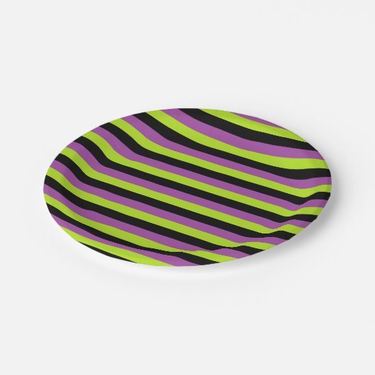 Lila Limone grüne und schwarze Streifen Pappteller (Schrägansicht)