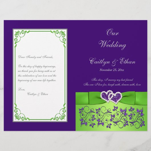 Lila, Limones, graues Hochzeitsprogramm (Vorderseite)