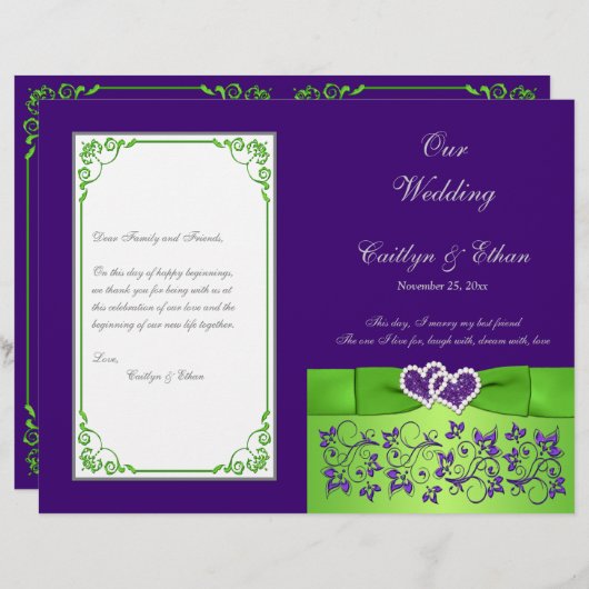 Lila, Limones, graues Hochzeitsprogramm (Vorne/Hinten)