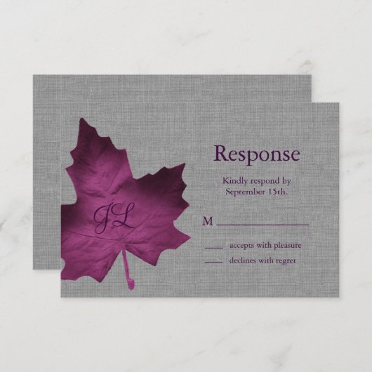 Lila Linen Mit Monogramm UAWG RSVP Karte (Vorne/Hinten)