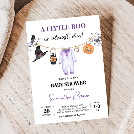 Lila Little Boo Halloween Kinderdusche Einladung