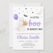 Lila Little Boo ist fast Due Baby Dusche Einladung (Vorderseite)