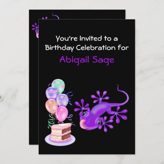 Lila Lizard Geburtstagsparty Einladung (Vorne/Hinten)