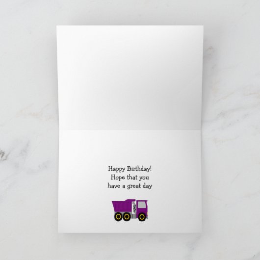 Lila LKW-Konstruktion Personalisiert Geburtstag Karte (Innenseite)