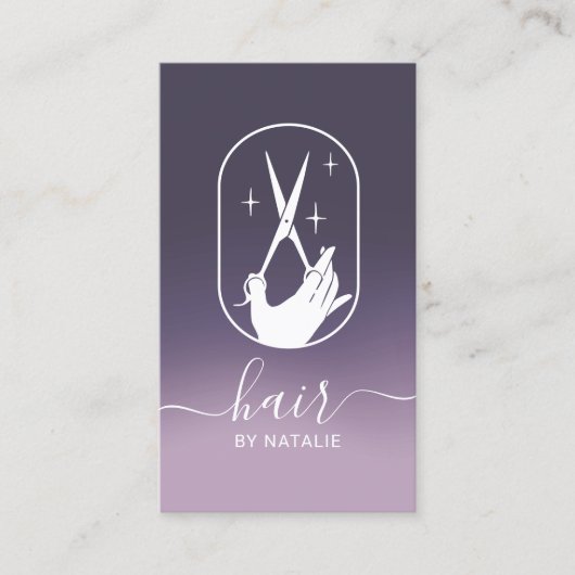 Lila Logo für die Haarstilistienschere Ombre Salon Visitenkarte (Vorderseite)