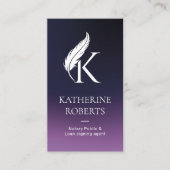 Lila Logo für Notar-Signatur-Agent-Feather-Monogra Visitenkarte (Vorderseite)