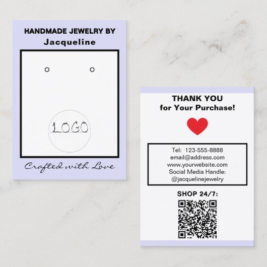 Lila Logo Schmuck Ohrringe QR Code Visitenkarte (Vorne/Hinten)