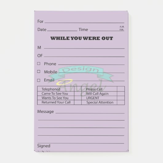 Lila Logo-Wasserzeichen-Telefon-Mitteilungs-Posten Post-it Klebezettel (Vorderseite)