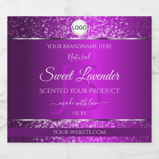 Lila Logoinitialen für Glitzer-Produktzeichen Alkoholflaschenetikett (Einzelnes Label)