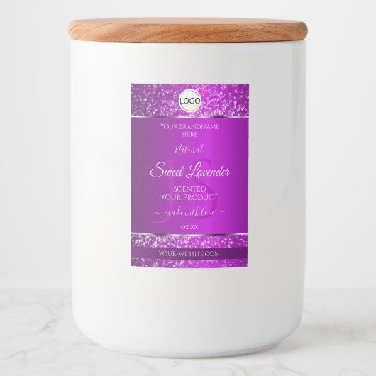 Lila Logoinitialen für Glitzer-Produktzeichen Lebensmitteletikett (Vorderseite)