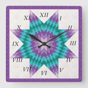 Lila Lone Star Quilt-Design Quadratische Wanduhr
