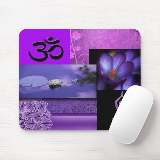 Lila Lotos u. Krone Chakra Meditations-Collage Mousepad (Mit Mouse)
