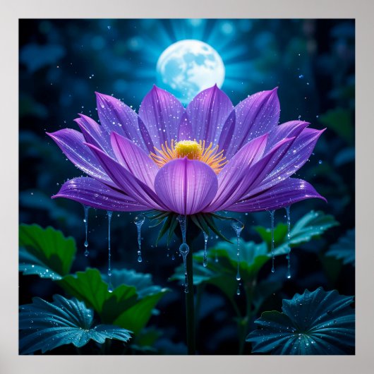 Lila Lotus Blossom unter Mondlicht Poster (Vorne)