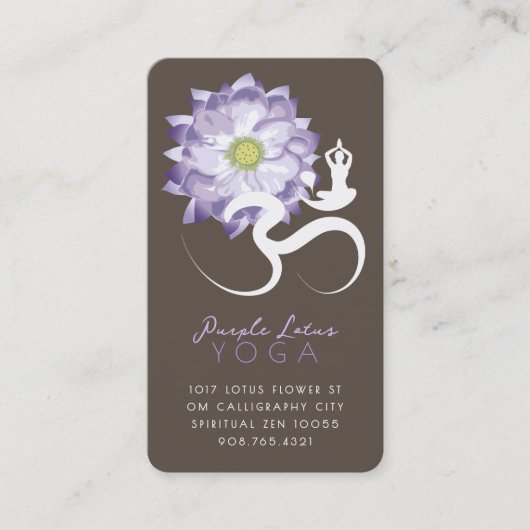 Lila Lotus Blume Spirituelles Yoga Om Logo Symbol Visitenkarte (Vorderseite)