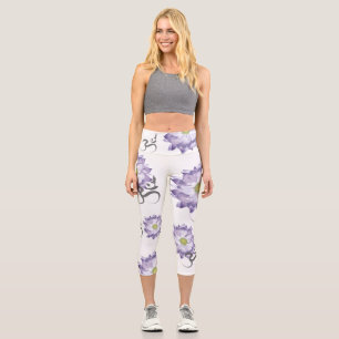 Lila Lotus Blume Yoga & Om/Om Zen Kalligraphie Capri Leggings