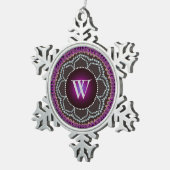 Lila Lotus Lace Mandala Monogram Pewter Ornament (Rechts)