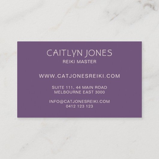 Lila Lotus Muster Massage oder Reiki Practitioner Visitenkarte (Rückseite)