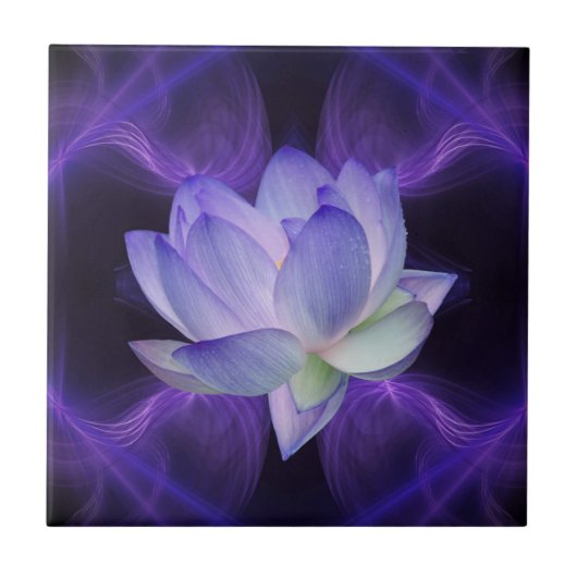 Lila Lotus und heilige Geometrie Fliese (Vorderseite)