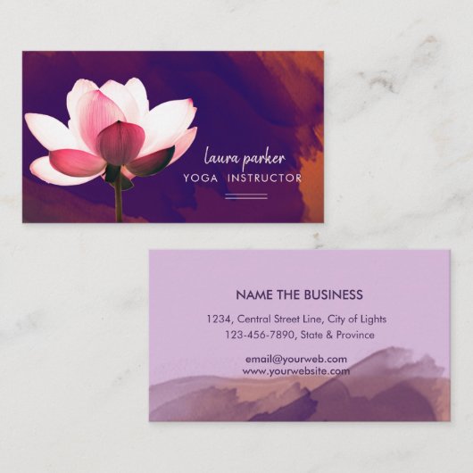 Lila Lotus Yoga Instructor Medizin Zen Paint Visitenkarte (Vorne/Hinten)