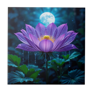 Lila Lotusblüte unter Mondlicht Fliese