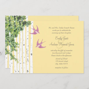 Lila Love Bird Birch Tree Einladung Hochzeit