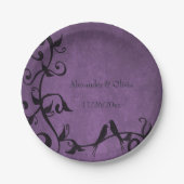 Lila Lovebirds Hochzeitsscheibe Pappteller (Vorderseite)