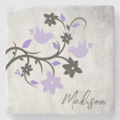 Lila Lovebirds Personalisiert Stone Untersetzer (Vorderseite)