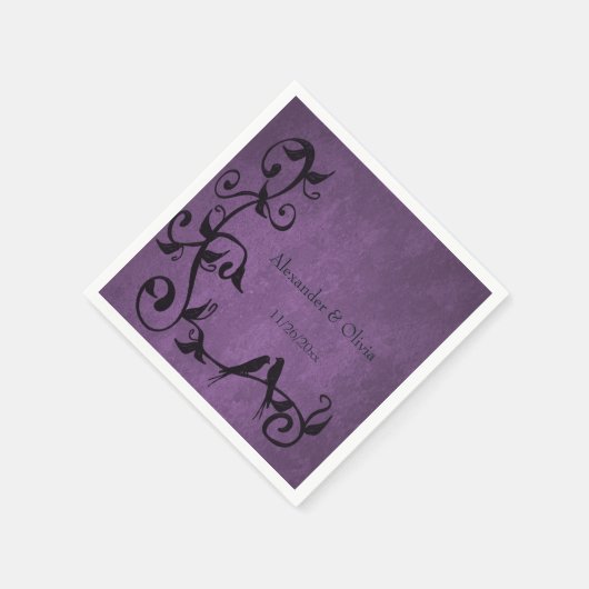 Lila Lovebirds Wedding Napkins Serviette (Ecke)