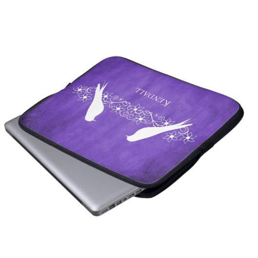 Lila Lovebirts Blumenstrauß Laptopschutzhülle (Vorne Knopf)