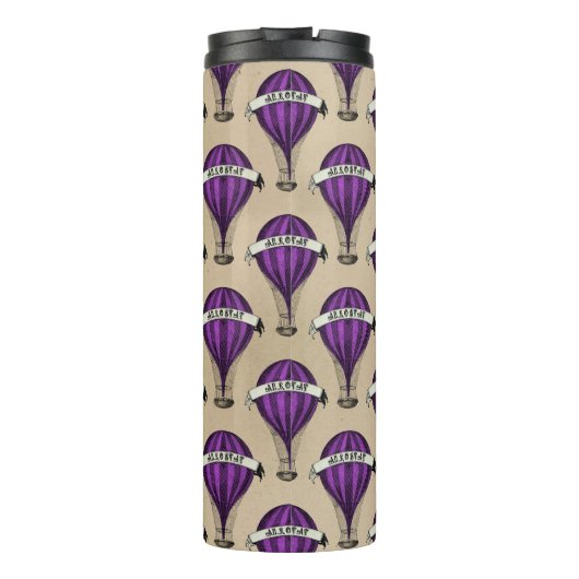 Lila Luftschiffe im Tan-Steampunk-Design Thermosbecher (Rückseite)