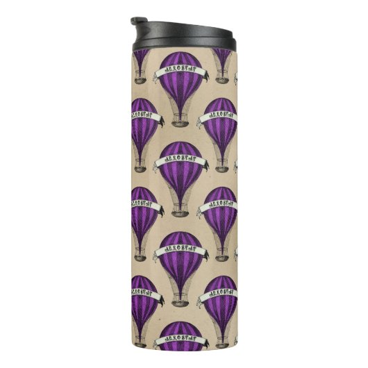 Lila Luftschiffe im Tan-Steampunk-Design Thermosbecher (Nach rechts gedreht)