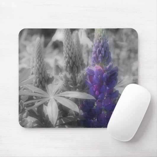 Lila Lupine-Blume Schwarz-Weiß-Mousepad Mousepad (Mit Mouse)