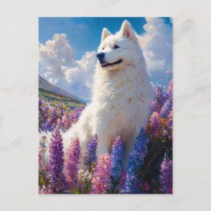 Lila Lupine-Blume von Samoyed Dog Postkarte