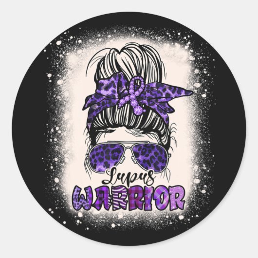 Lila Lupus Awareness Leopard Messy Bun Lupus Runder Aufkleber (Vorderseite)