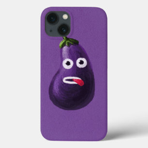 Lila lustige Cartoon-Aubergine schützend iPhone 13 Hülle