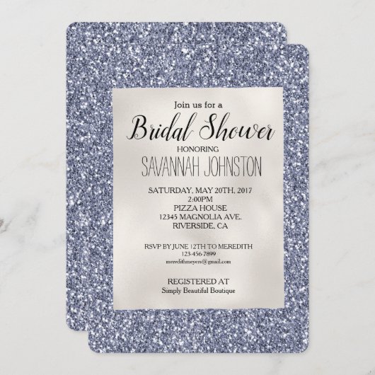 Lila Luxe Glitzer Pearl White Einladung (Vorne/Hinten)