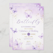 Lila macht unser kleiner Schmetterling ein Gold Einladung (Vorne/Hinten)