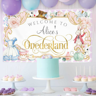 lila Mädchen, 1. Geburtstag, Alice Onederland-Bann Banner